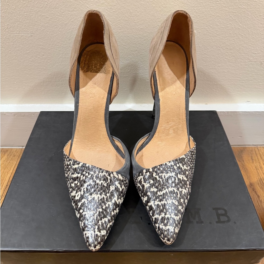 L.A.M.B. Black and Tan Patterned Heels